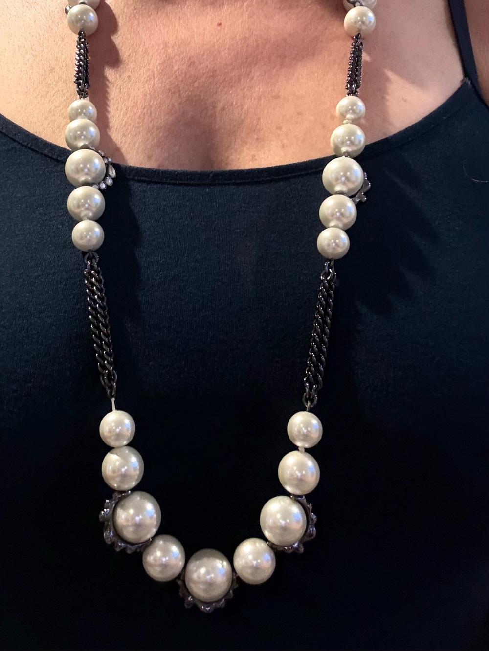 Givenchy Ivory Pearl Necklace with Dark Chain Accents